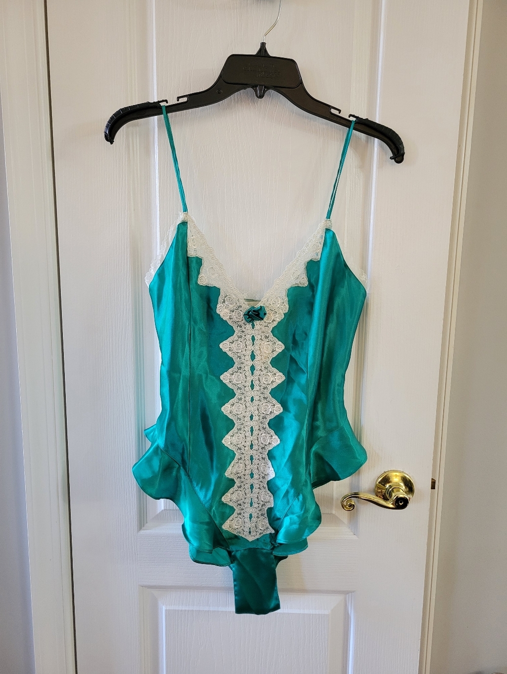 NWT Vintage Victoria's Secret Gold Label Emerald Liquid Satin Teddy Bodysuit 80s